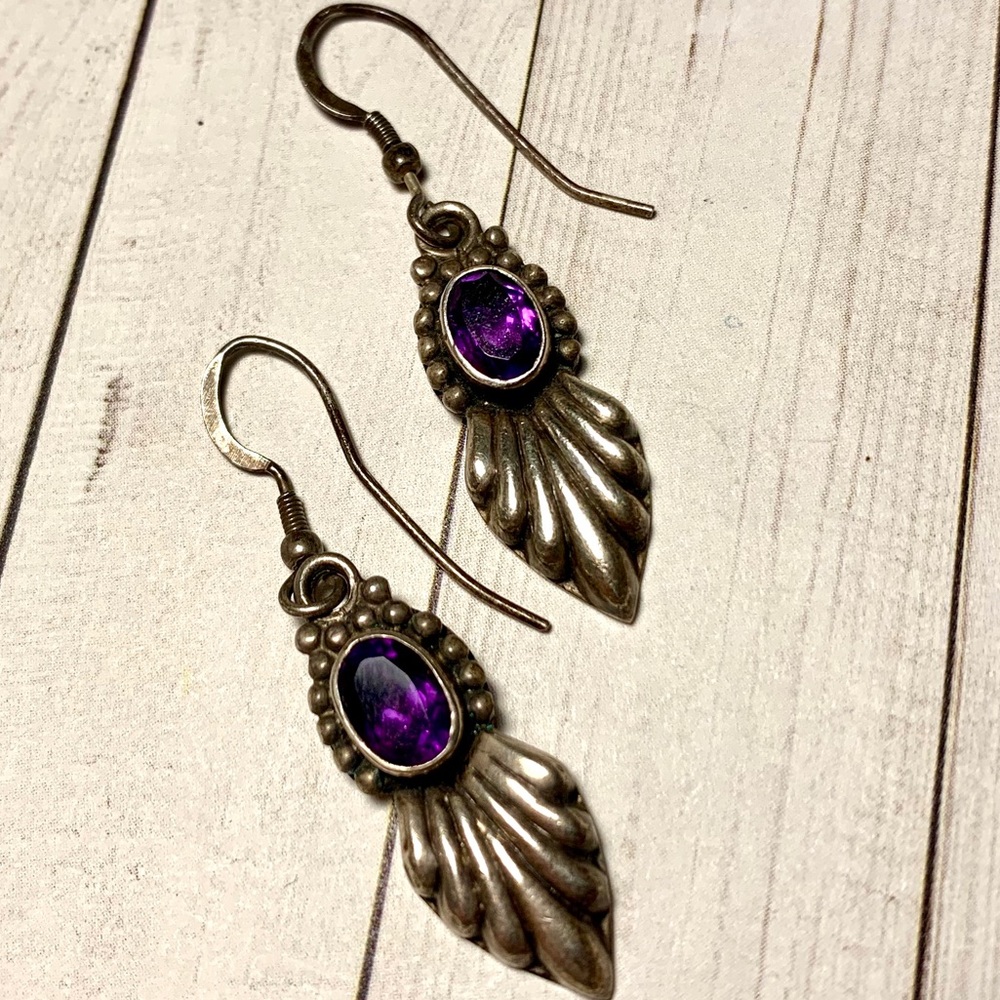 Amethyst Faceted Purple Sterling Silver Earrings